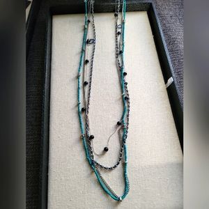 Layered necklaces, navy blue, turquoise, silver